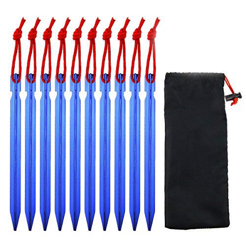 Dawa 10pcs 7inches Tent Peg Nail Aluminium Alloy Stake with Rope Camping Equipment Outdoor Traveling Tent Building with 1 Oxford Bag (Blue)