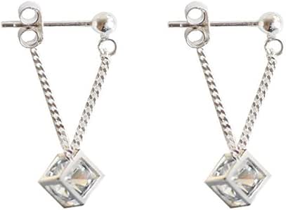 LINLIN Pendiente de Perla Cuadrada de Cristal de Plata esterlina 925