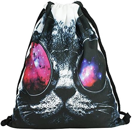 ArmoFit 3D Drawstring Backpack for Women &amp; Men Canvas Eco Shoulder Bag for Shopping School and Gym (Cool Cat)