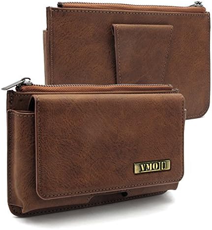 VMOJO Retro Leather Carrying Case | Universal Belt Loop Case | Zipper Wallet Case Bag | Wallet ID Card Slot Pocket Purse | Cover for iPhone 6S Plus,iPhone 7 Plus,iPhone 8 Plus,iPhone X (COFFEE)