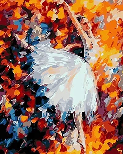 LANCHIH DIY Oil Canvas Painting, Paint by Numbers Kit, 16x20 inch with Brushes and Acrylic Pigment, Frameless, Ballet Dancer