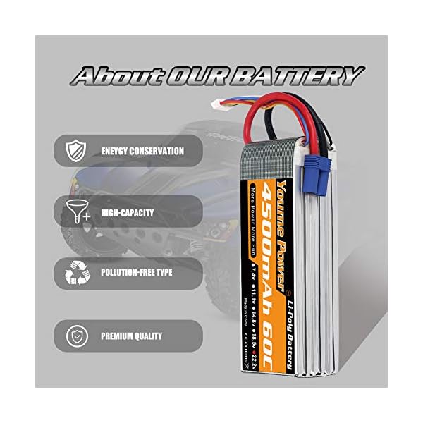 Youme 6S Lipo Batterie, 22,2 V 4500 mAh Lipo Batterie 60C mit EC5 und XT90 Stecker für X-Klasse Drohnenrennen 70MM 8MM… – Bild 3