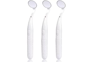KABUDA 3 Packs Dental Mirror with Light, Mouth Mirror Oral Mirror Teeth Inspection Mirror with LED Light Anti-Fog Curve Angle, Dentist Oral Care Tools (Set of 3)