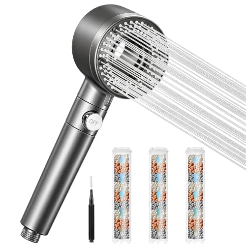 Blendura Soffione Doccia Anticalcare, Doccino per Doccia 5 Modalità di Spruzzo, Doccetta per Doccia Universale (G1/2) 3 Filtro, Grigio