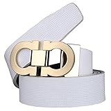 Men's Smooth Leather Buckle Belt 35mm Leather up to 42inch (105-115cm for Choose) 110cm White-Gold