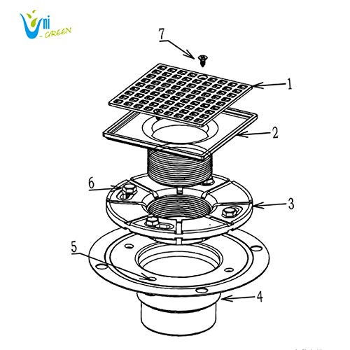 Uni-Green 4-1/4" Square Shower Drain for Low Profile Shower Pan Drain, Chrome Plated and Adjustable Height, PVC Material for 2" Solvent Welded Pipe
