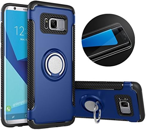 S8 Plus Phone Case &amp; Tempered Glass Screen Protector, RP Ben Multi-function Car Holder Stand Magnetic Suction Bracket Finger Ring TPU + PC Cover Case for Samsung Galaxy S8 Plus (Blue)