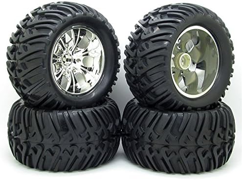 4pcs/set Silver 7 Spoke Plastic Plating Wheel Rim&amp;Soft Rubber Tires Tyre for RC 1:10 Truck Car