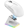 ATTACK SHARK X6 Lightweight Wireless Gaming Mouse with RGB Backlight Charging Base,Tri-Mode Wired/2.4GHz/BT5.2,26K DPI, PAW3395 Optical Sensor,HUANO Switch,5programmable Buttons,PC/Mac(White)