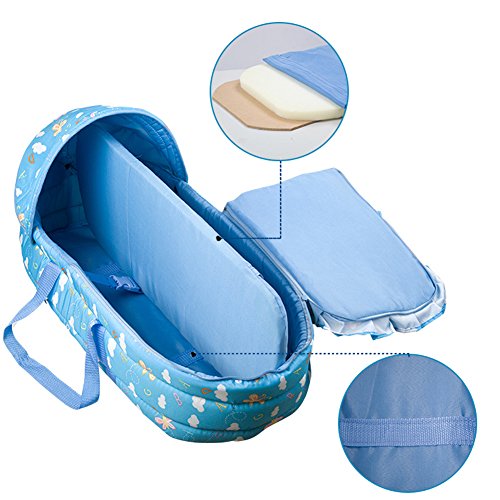 Olpchee Portable Baby Carrycot Baby Travel Bed Crib Infant Transporter Basket with Double Handle for 0-7 Months Babies (Green)