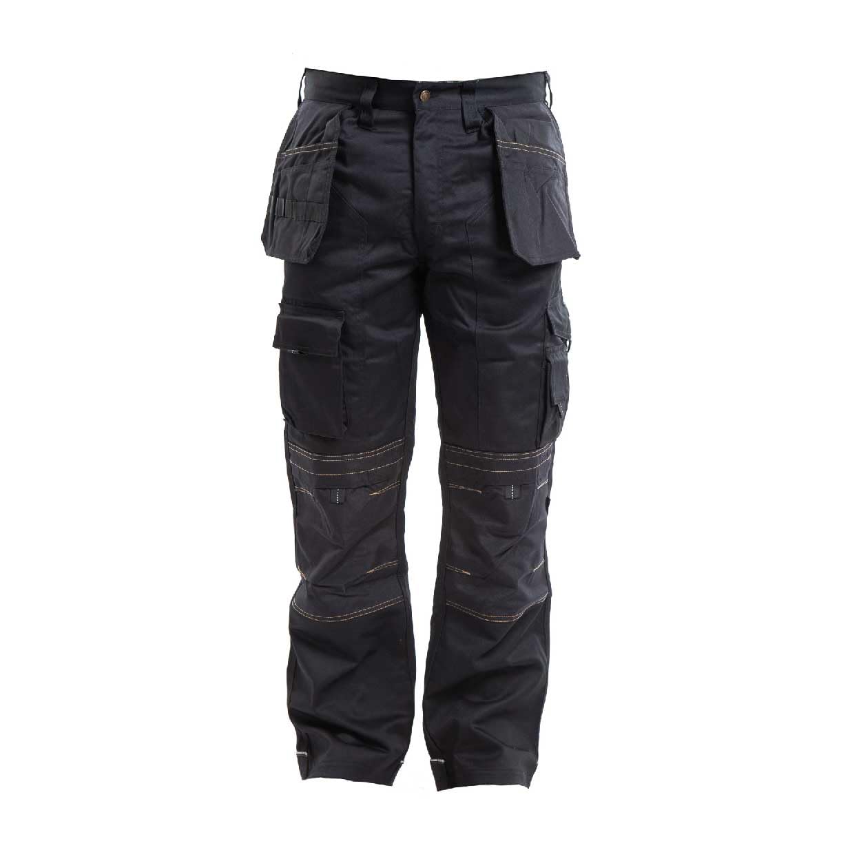 Apache Workwear Men's Site Trousers | APKHT Polycotton Holster Trouser | Black 32W x 29L | Cordura Side Cargo Pocket | Low Rise Comfort Waist | Reinforced Hem Knee Pad and Phone Pocket