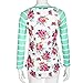 ANGLIN Women Striped Floral Long Sleeve Round Neck Shirt Top Blouse (XL)