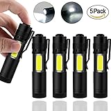 Zlimio 5 Packs LED Flashlights Bulk, 1000 Lumen Q5 COB LED Brightness Mode Torch Lamp Penlight, Powered by AA/14500