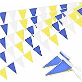 Ckexin Blue Yellow White Pennant Banner Triangle Flag Bunting Garland Decorations for Grand Opening Wedding Kids Birthday Baby Shower Outdoor Garden 60Feet 60 pcs
