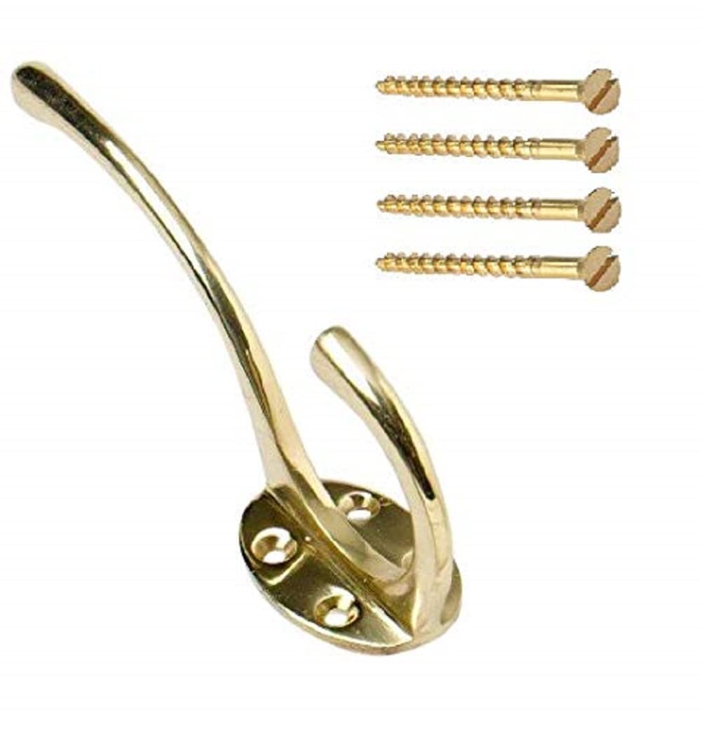 Merriway BH00180 Solid Brass Hat and Coat Hook - Overall Length 130mm
