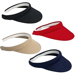 4 Pack Sun Visor Hats Women Men Clip on Cotton Wide Brim Visors Hat Outdoor Sports Golf Beach Travel Tennis Caps