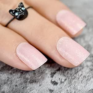 Amazon Com Baby Pink Short False Nails Tips Light Pink With Shimmer Glitter Full Cover Artificial Fake Nail For Home Office Faux Nails Z768 Beauty Personal Care