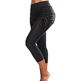 Pinup Fashion Skirted Swim Pants - Women Swimming Capris Leggings Swimwear High Waisted UV Swim Tights