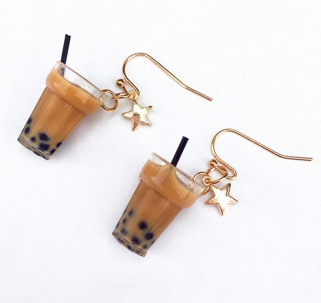 KOFUN Earrings, 1 Pair Creative Cute Mini Lemon Black Tea Milk Tea Cup Drink Earrings Minimalism Cartoon Design Female Ear Hooks Clips Danglers Jewelry Gift A