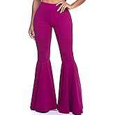 GUOLEZEEV Women High Waisted Flare Pants Solid Color Fashion Pleated Bell Bottoms(7 Colors)