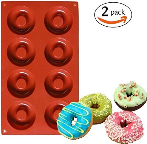 MUMUTIPS 8 Cavity Silicone mini Donut Pan Muffin Cups Cake Baking Ring Biscuit Mold，2-Pack