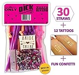 Bachelorette Party Supplies - 30 Straws, Confetti Pack and Bride Tattoo Pack - Perfect for Fun Bridal Party Decoration