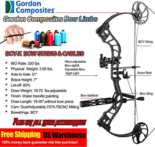 XGEEK Compound Bow Hard Bow Case Package,CNC Milling Bow Riser,USA Gordon Composites Limb,BCY String,19"-30" Draw Length,19-70Lbs Draw Weight,IBO 320fps (Forest CAMO)