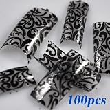 100 Charming Clear Black Floral Design French Acrylic False Nail Art Tips NEW