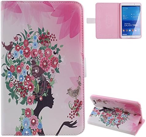 Samsung Galaxy Tab 4 8.0 Case,UZZO Girl's Cute Flower Bling Diamond Rhinestone Studded PU Leather Folio Case Protective Book Style Flip Cover Bling Case with Stand For Samsung Galaxy Tab 4 8.0 SM-T330