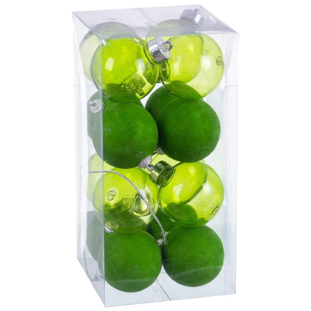 Pack of 16 Christmas Baubles Matte Green and Transparent 60 mm