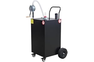 ELTRAWORS 50 Gallon Fuel Caddy With Wheels - Heavy Duty Steel Gas Can With Hand Pump - Portable Fuel Transfer Tank for Gasoline, Diesel, Kerosene - Wide Mouth Design for Construction, Farm, ATV, Generator