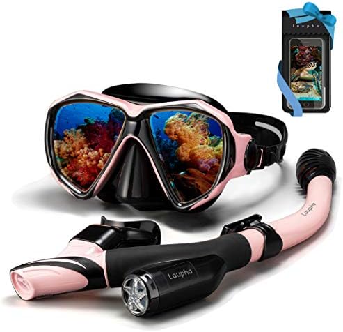 Laupha ボイジャーシリーズ シュノーケルセット 防雾シュノーケリングマスク 最新潜水メガネ 耐衝撃 耐圧力 飛散防止 水漏れ防止 強化ガラス 180 の広角 耐震爆発防止 革新的な双排水システム 自由に呼吸 三通りのドライスノーケル 顔に合う サイズが調整可能 密閉性と