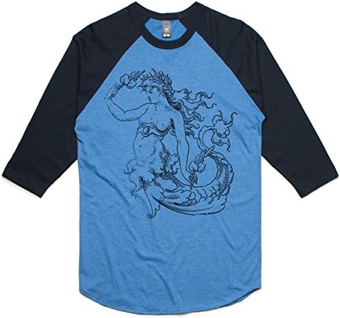 theIndie Wind Goddess (Black) 3/4-Sleeve Raglan Baseball T-Shirt, Arctic Marle / Navy, L