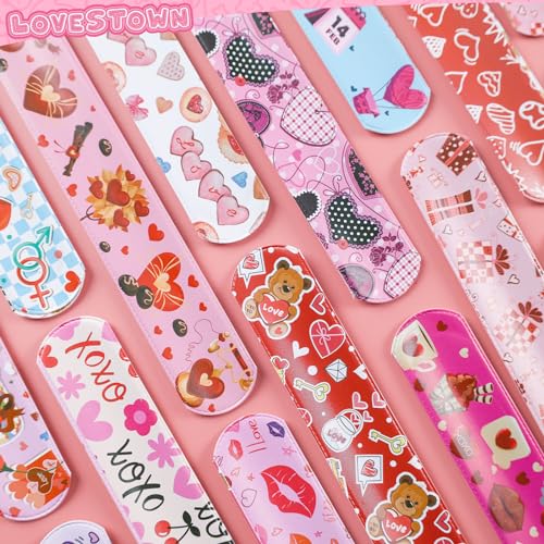 LovesTown 48PCS Valentines Day Slap Bracelets, Red Slap Wristbands Assorted Valentine Snap Bracelets for Kids Gift Exchange Valentine Party Favors