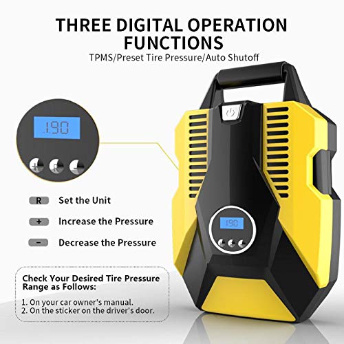 image for choolo Air Compressor Tire Inflator, DC 12V Portable Air Compressor fo