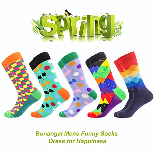 BONANGEL Men's Fun Dress SocksColorful Funny Novelty Crew Socks Pack
