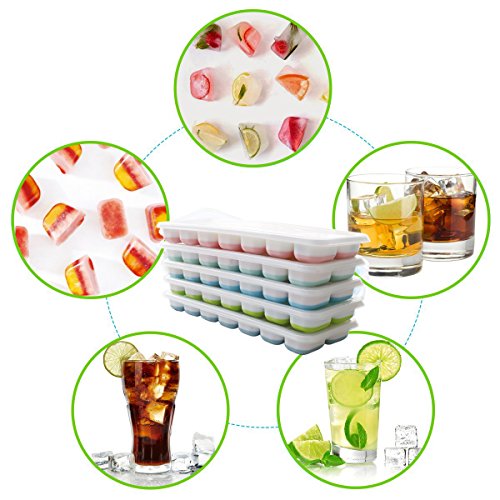 US Sense Ice Cube Trays 6 Packs Flexible Silicone Ice Trays with 14 Blocks Trays and Spill-Resistant Removable Lids Easy Release Ice Trays,BPA Free,Stackable, Dishwasher Safe 84 Shaped Cubes