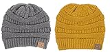 BYSUMMER C.C Warm Soft Cable Knit Skull Cap Slouchy Beanie Winter Hat (2pcs set light melange grey/mustard)
