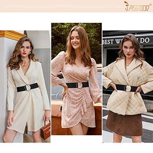 JASGOOD Women Stretchy Wide Waist Belt,O Ring Buckle Elastic Waist belt for Dress,Black,Suit for Waist Size 25-29 Inches