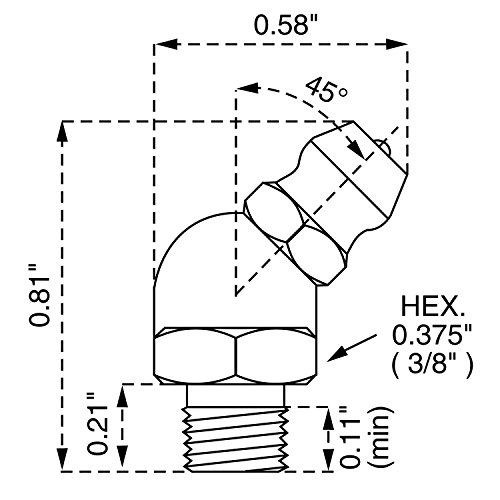 Lumax Gold/Silver LX-3013 1/4"-28 Taper Thread (SAE-LT) 45 Degree 0.81" Long Grease Fitting, (Pack of 100). Used on Most auto Vehicles and Industrial Equipment