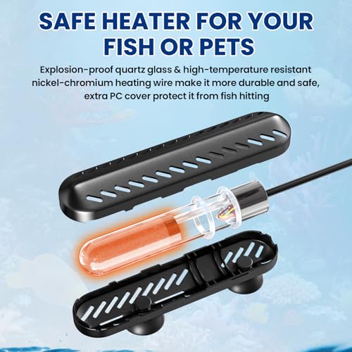 Bonlux 100W Aquarium Heater, Submersible Fish Tank Heater with Over-Temperature Protection and External Temperature Controller, 50-70Liter Turtle Tank Heater for Saltwater and Freshwater