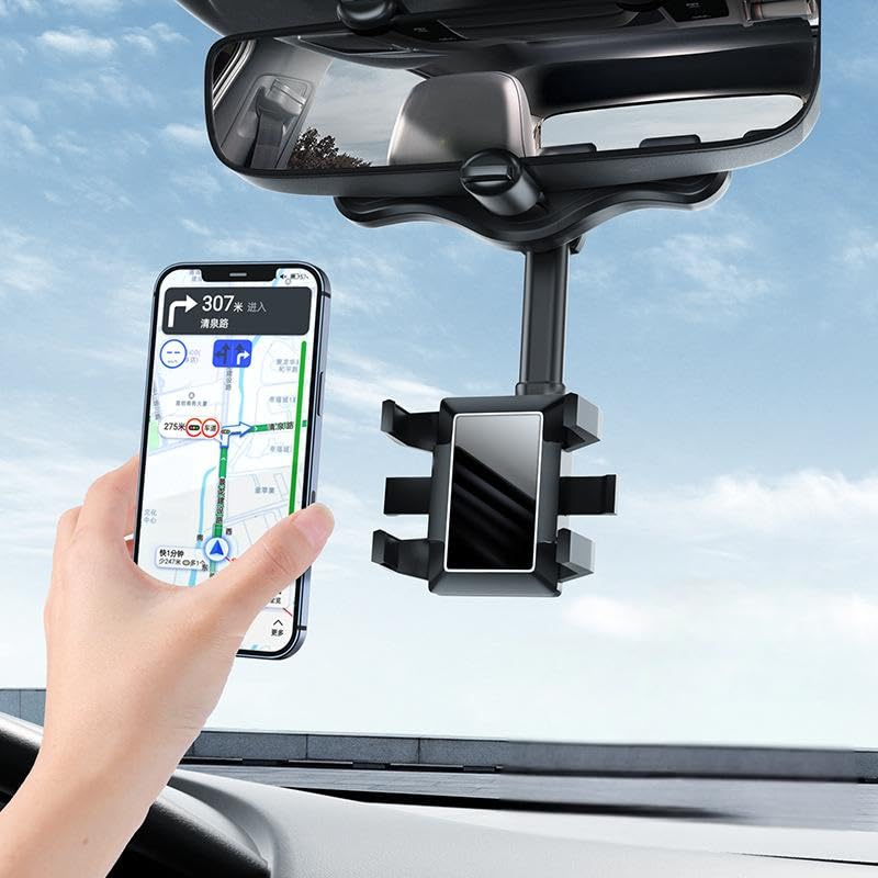 Photo 1 of 360° Rotatable & Retractable Rearview Mirror Phone Mount - Universal Car Phone Holder for All Smartphones 4-7.5 Inches,Black.
