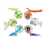 Colorful Murano 3D Flower Glass Pendant Necklace 6PC Mix Color Set