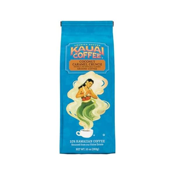 KAUAI HAWAIIAN GROUND COFFEE, COCONUT CARAMEL CRUNCH FLAVOR – 10% HAWAIIAN COFFEE FROM HAWAII’S LARGEST COFFEE GROWER – BOLD, RICH BLEND 10 OUNCE (PACK OF 2)