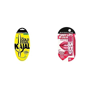 Maybelline New York Colossal Kajal, Black, 0.35g + Maybelline Baby Lips, Berry Crush, 4gm