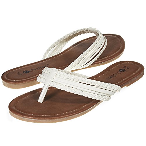 white braided flip flops