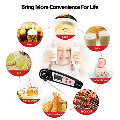Digital Instant Read Meat Thermometer, Kicoeoy Kitchen Waterproof Thermometer With Collapsible Probe & Calibration. Super Fast Electric Food Thermometer For Kitchen, Outdoor Cooking, BBQ (black)