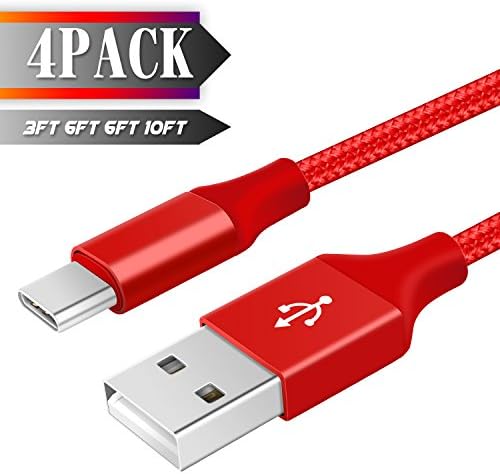 DANTENG USB Type C Cable,4Pack 3Ft 6Ft 6Ft 10Ft USB C Cable Nylon Braided Long Cord USB Type A to C Fast Charger for Samsung Galaxy Note 8 S8 Plus, LG G6 V30 V20, Pixel (Red))