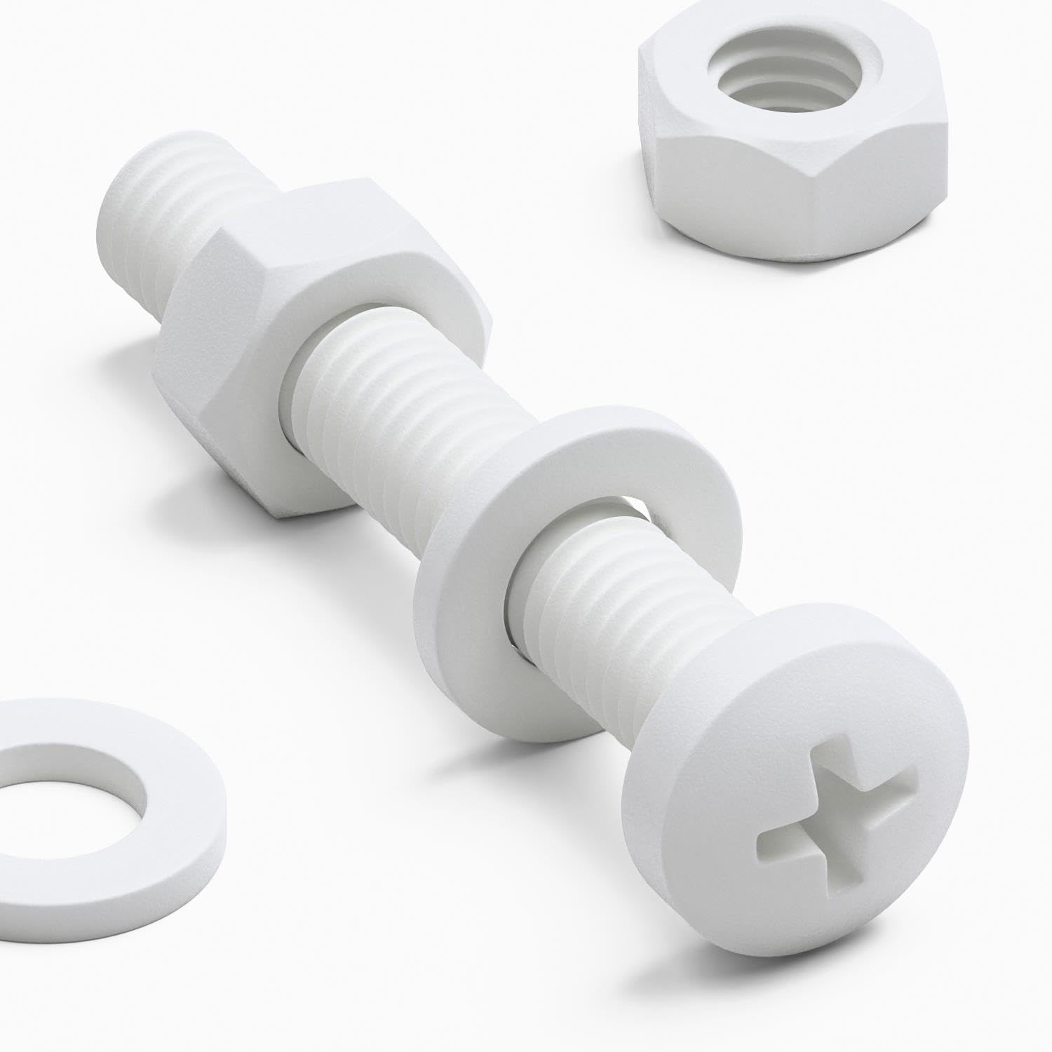 20 x White Pan Head Screws Polypropylene (PP) Plastic Nuts and Bolts, Washers, M6 x 40mm