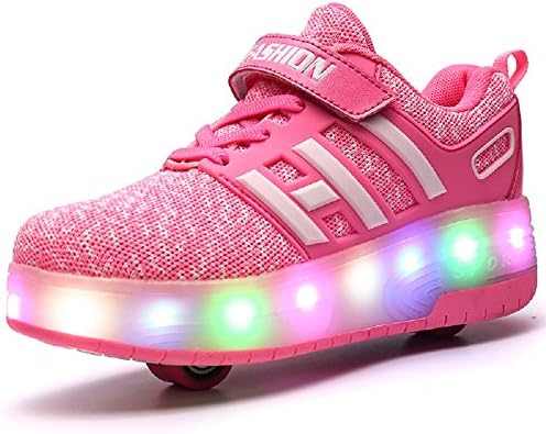 KCHKUIEU 7 Colors Flashing Led Roller Skate Shoes with Double Wheels Automatic Retractable Technical Skateboarding Shoe High Top Wheel Skates Cross Trainers Sport Outdoor Running Gymnastics Sneakers